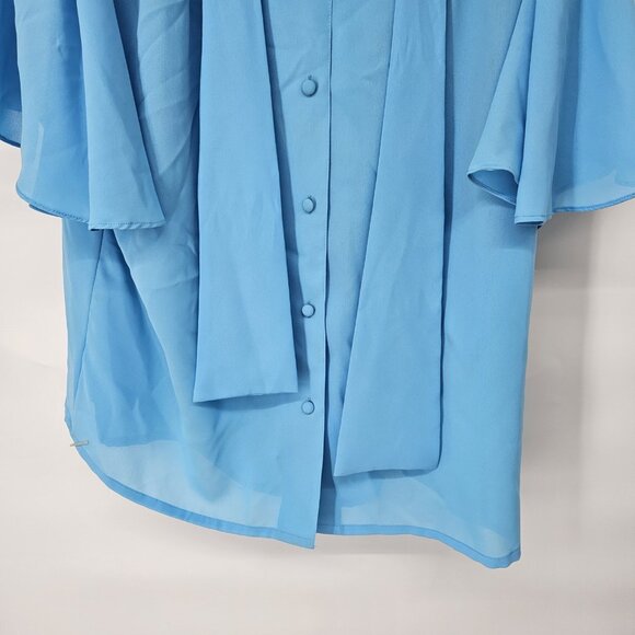 Josephine Shirt Womens 16 Blue Flutter Sleeve Button Up Vintage Style Bow Blouse - Picture 4 of 15